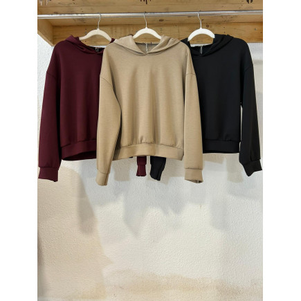 SUDADERA BEIGE CON CAPUCHA