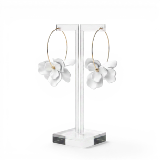 PENDIENTE DOBLE FLOR BLANCO