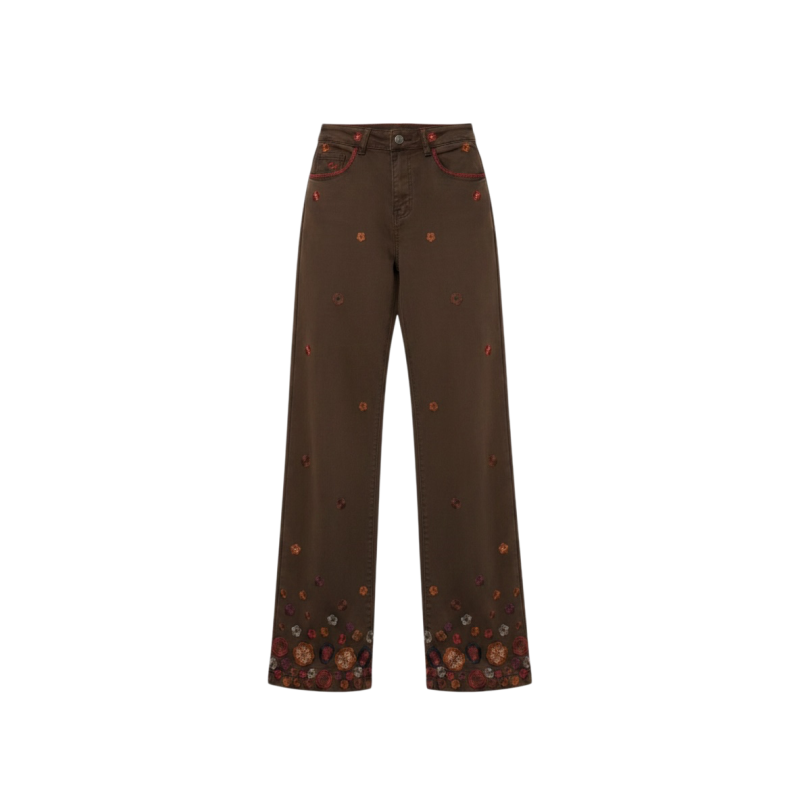 PANTALÓN CON FLORES BORDADAS