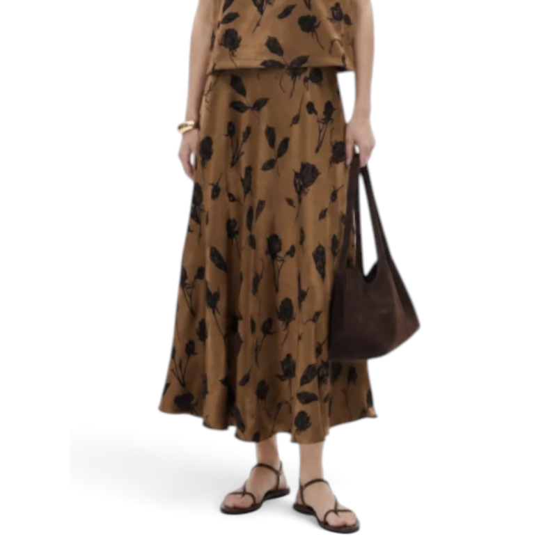 FALDA SATINADA CON FLORES