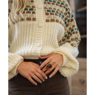 Pull oversize beige de lana con estampado | COCCO