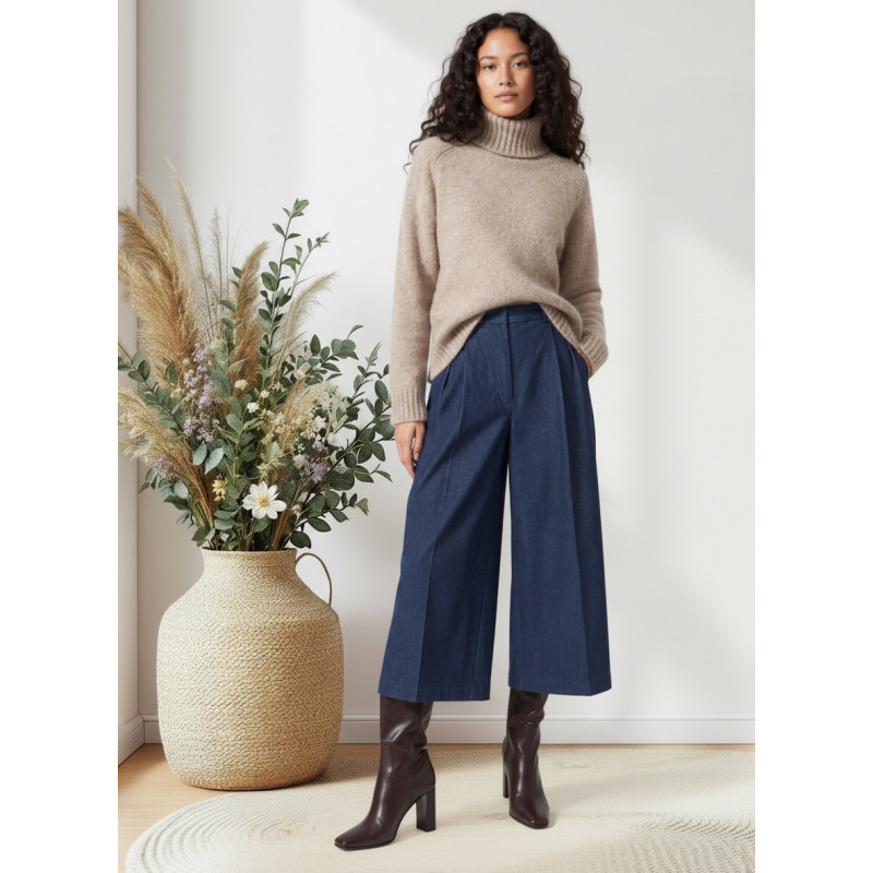 Pantalón vaquero pirata wide leg azul | COCCO