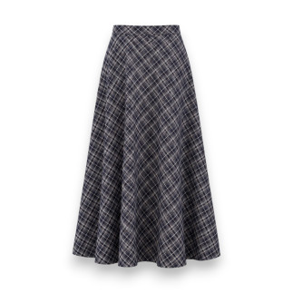 Falda midi de cuadros azul marino y beige | COCCO