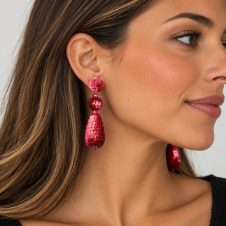 PENDIENTES GOTA LENTEJUELA ROJO