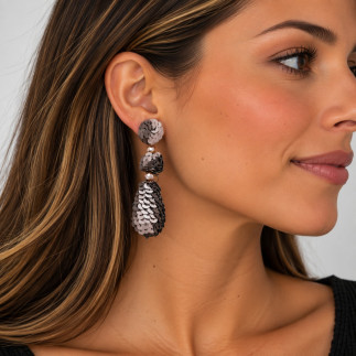 PENDIENTES GOTA LENTEJUELA GRIS