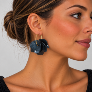 PENDIENTES ARO FLOR RESINA AZUL