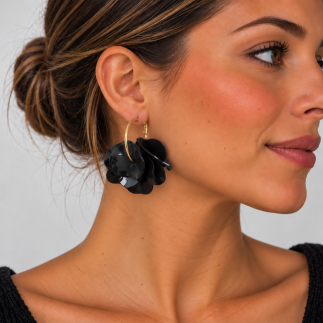 PENDIENTES ARO FLOR RESINA NEGRO